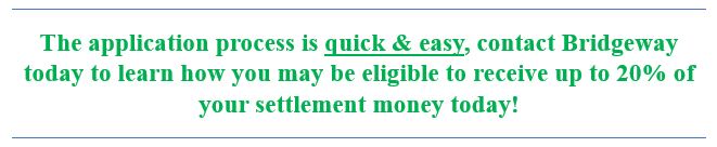 Need a lawsuit advance?  Bridgeway can approve most applicants in 24-48 hours.